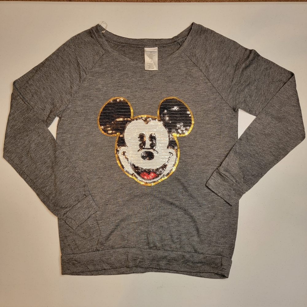 Disney Mickey Mouse sequined gray longsleeve top, size Small